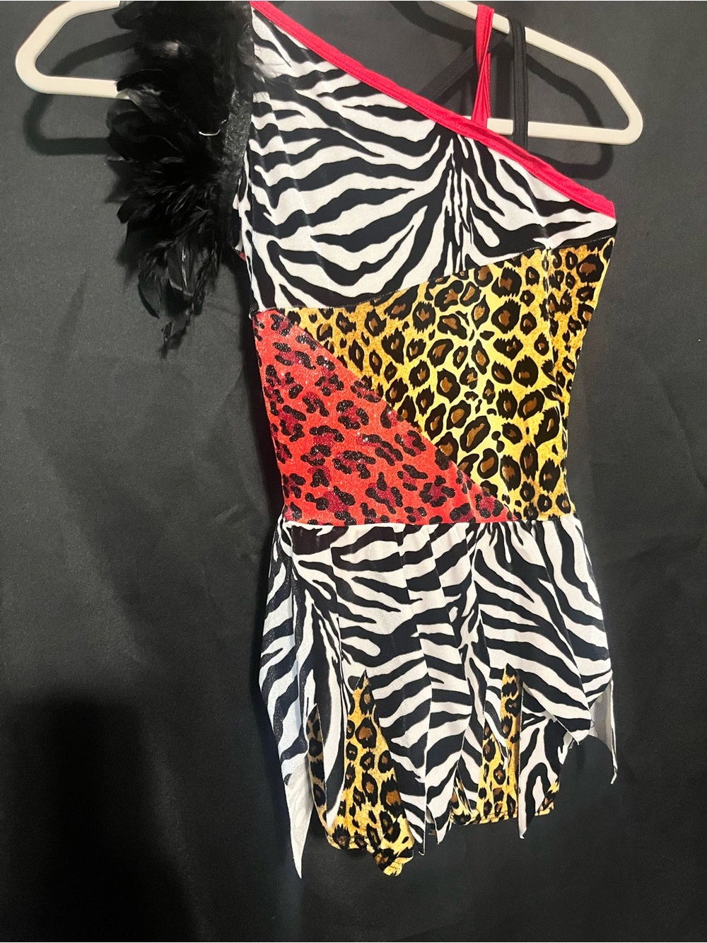 Girls Animal Print One-Shoulder Dance Costume - Multicolor